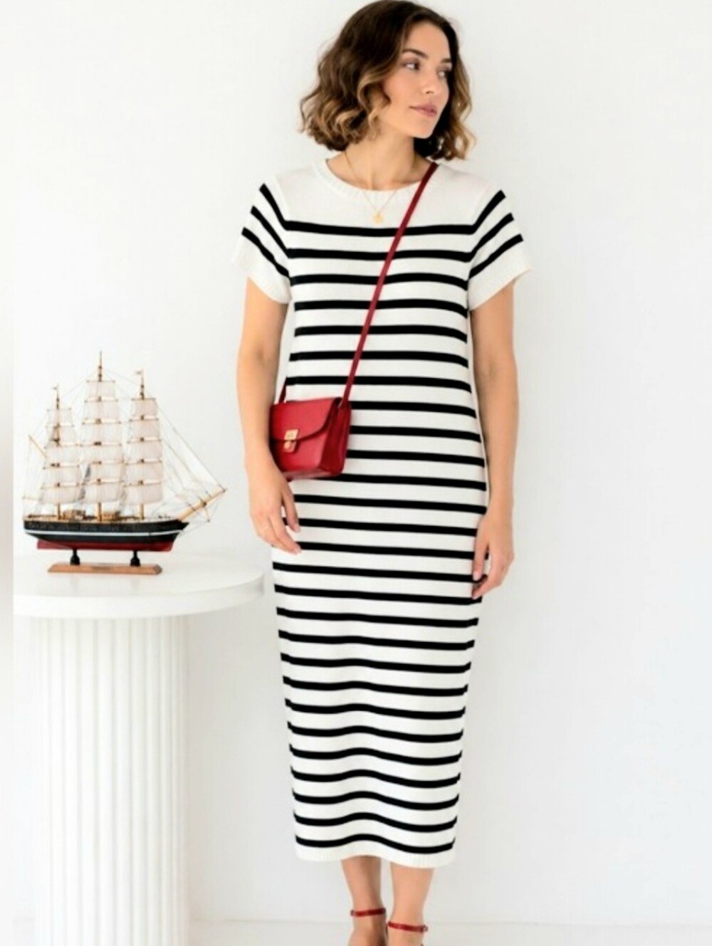 Vici Navy Stripe Maxi Knit Dress